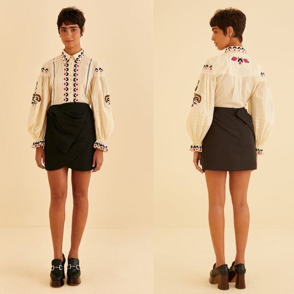 Farm Rio Black Taffeta Mini Skirt XL - Picture 6 of 7